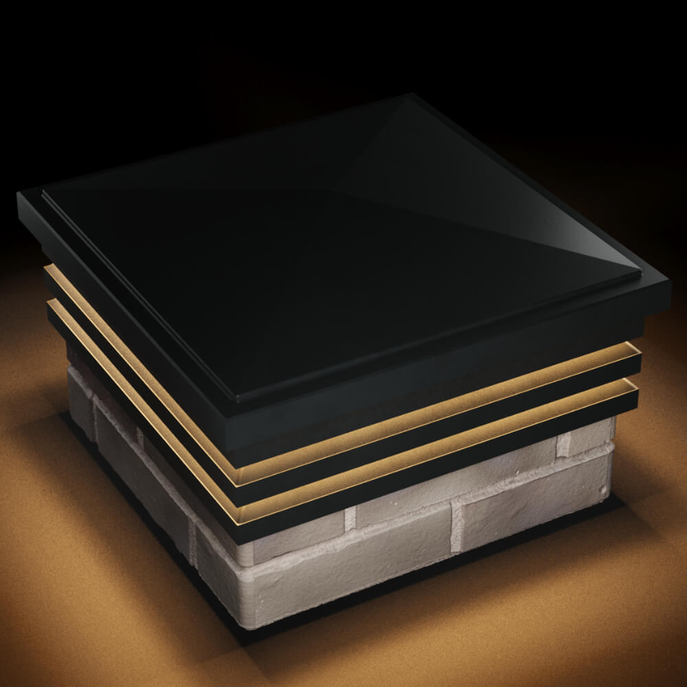 Колпак Zking Бона ХайТек Черный на столб 1.5х1.5 кирпича (385х385мм) с подсветкой в Новомосковске фото