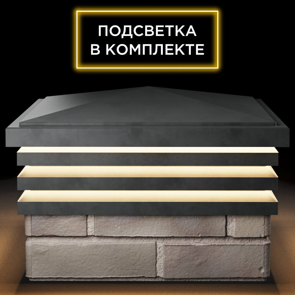 Колпак Zking Бона ХайТек Серый на столб 1.5х1.5 кирпича (385х385мм) с подсветкой Новомосковск фото